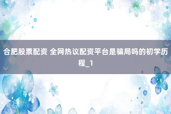 合肥股票配资 全网热议配资平台是骗局吗的初学历程_1